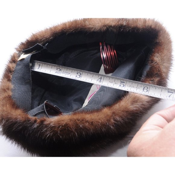 Vintage Mink Pillbox Hat Designed by Lora With Hair Clips Union Made - Picture 6 of 7